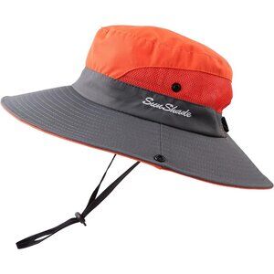 Unisex Orange-b 100% Polyester Wide Brim Mesh Vent Chin Strap Classic Cowboy Hat